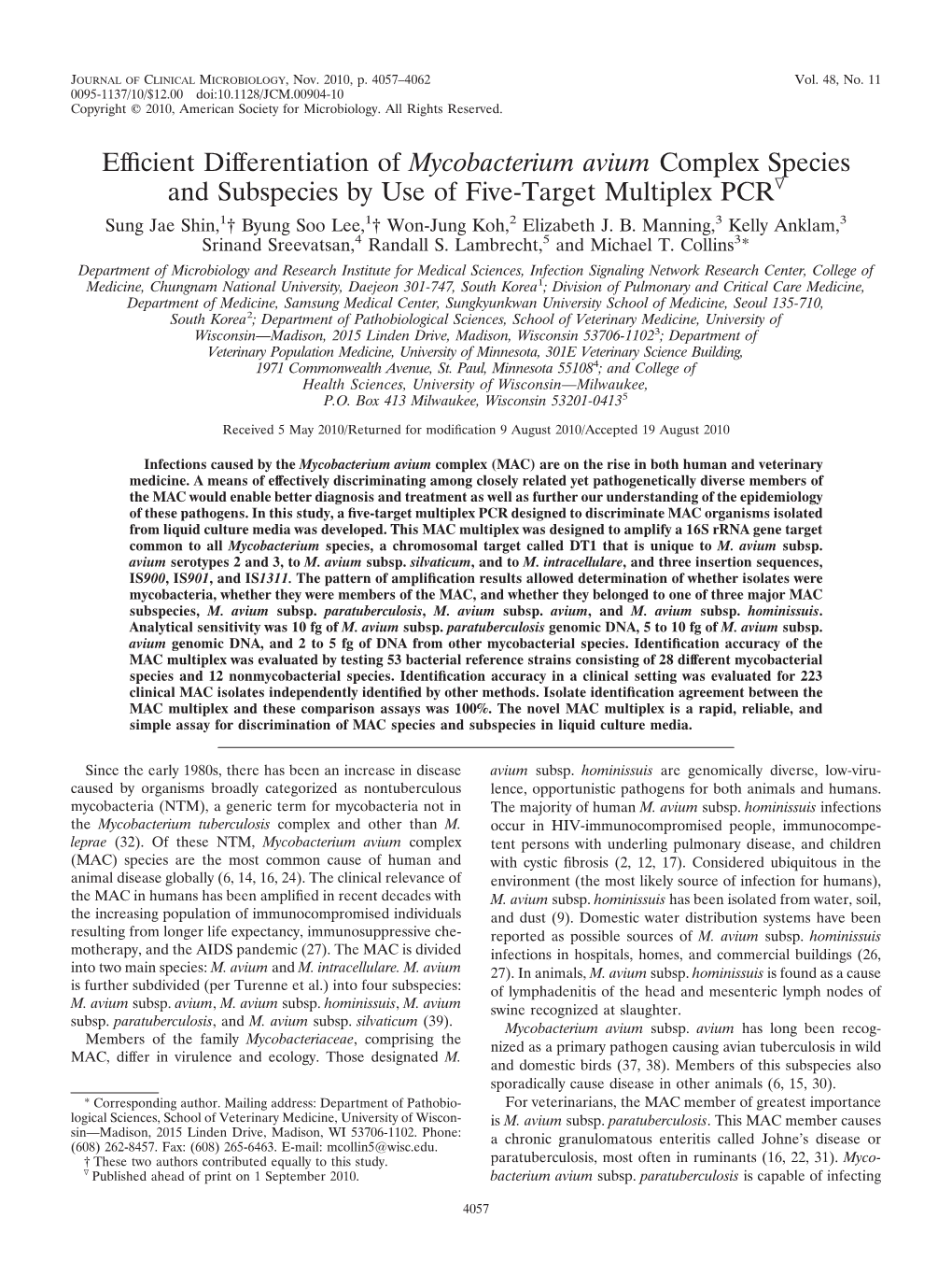 Efficient Differentiation of Mycobacterium Avium Complex