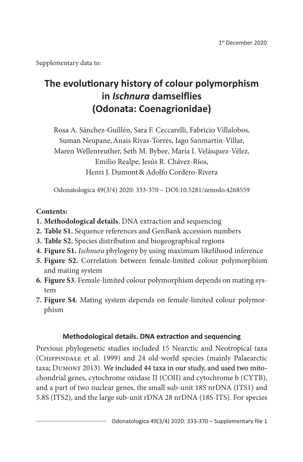 The Evolutionary History of Colour Polymorphism in Ischnura Damselflies (Odonata: Coenagrionidae)