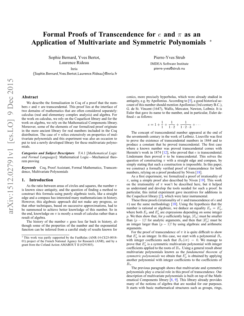 Formal Proofs of Transcendence for E and Pi As an Application Of