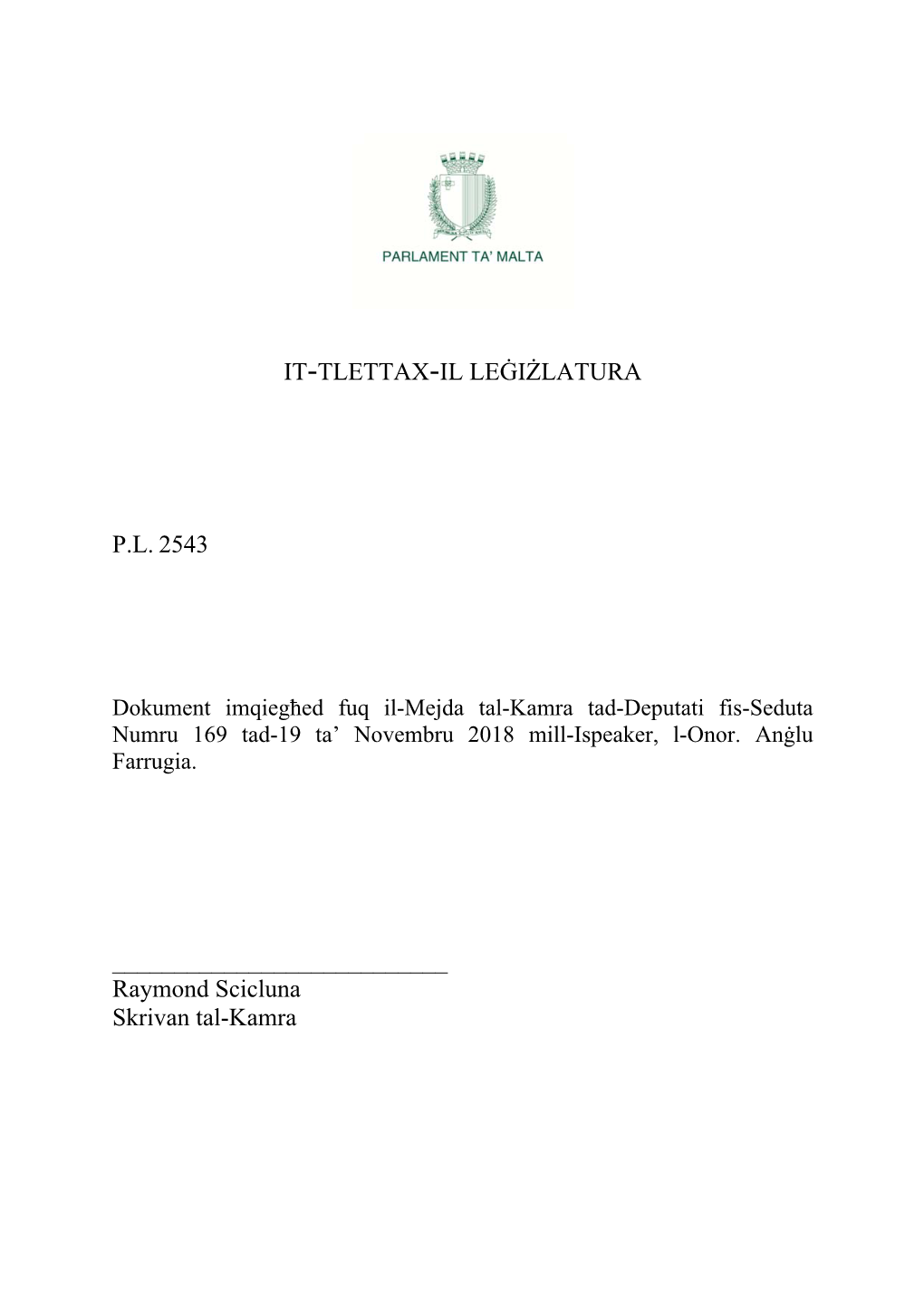 It-Tlettax-Il Leġiżlatura Pl 2543