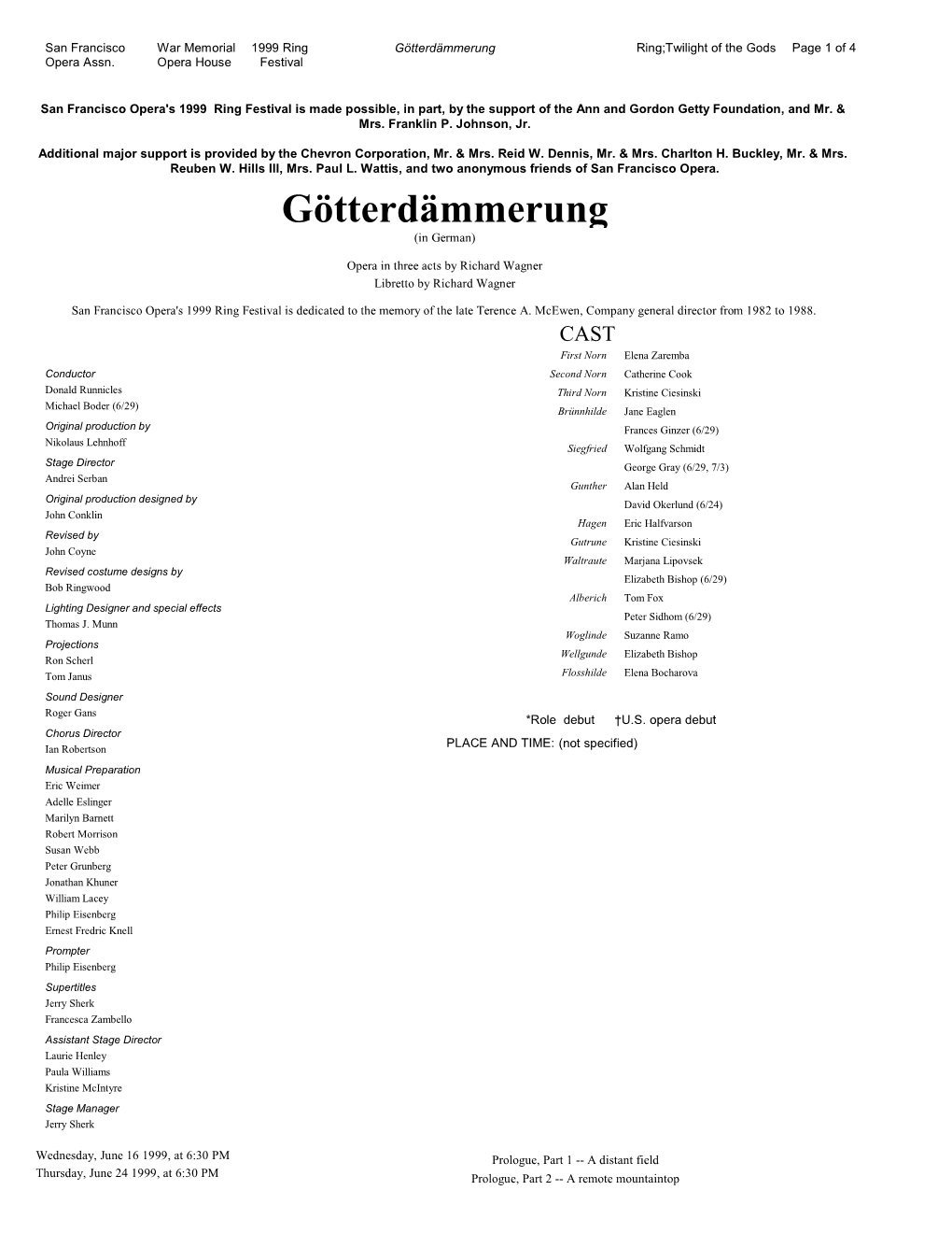 Götterdämmerung Ring;Twilight of the Gods Page 1 of 4 Opera Assn