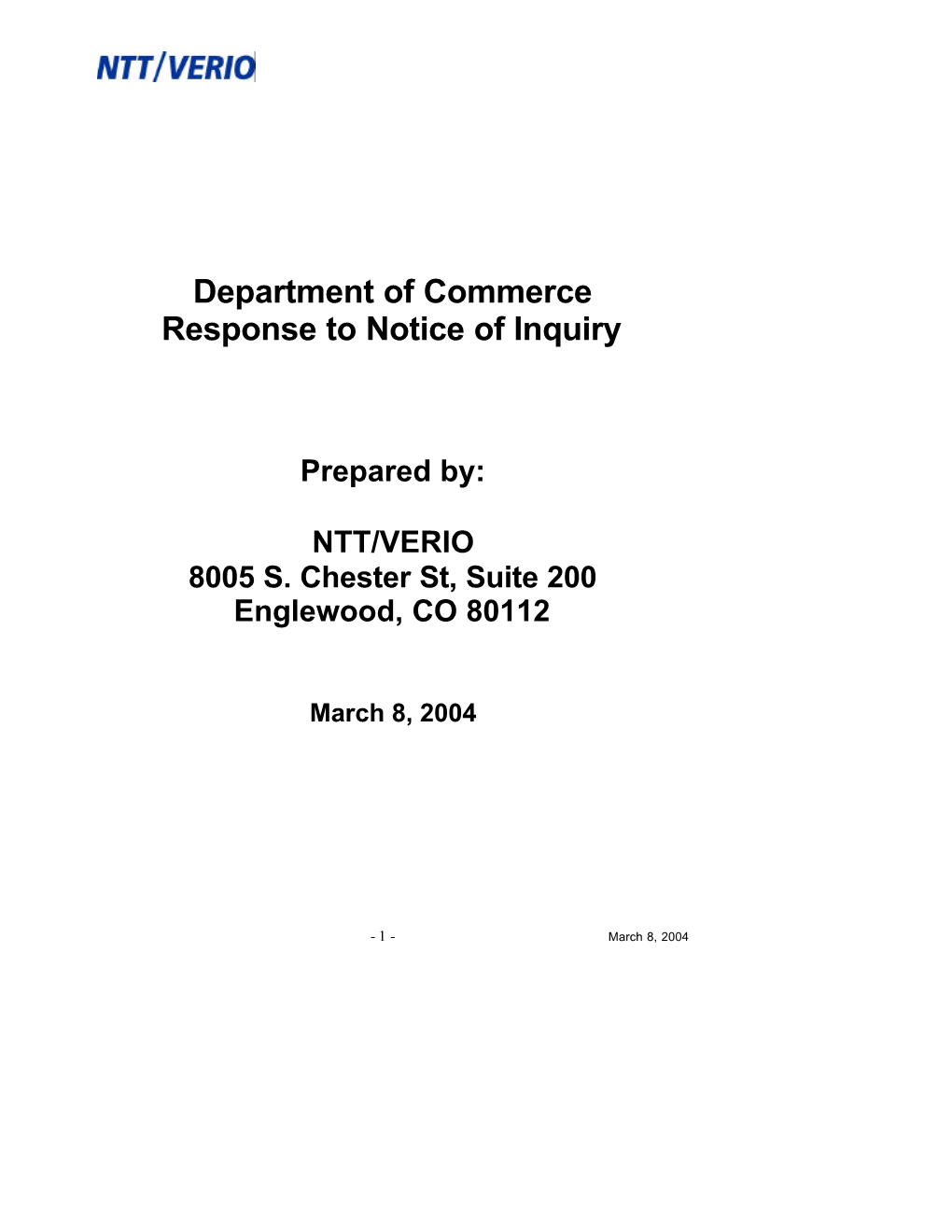 Department of Commerce Response to Notice of Inquiry