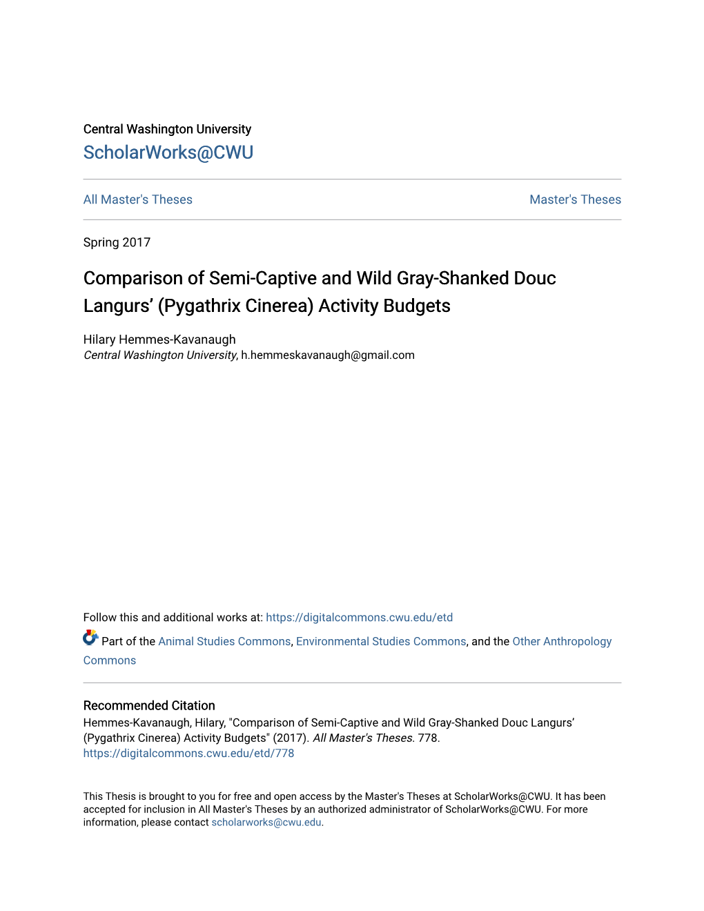 Comparison of Semi-Captive and Wild Gray-Shanked Douc Langurs’ (Pygathrix Cinerea) Activity Budgets