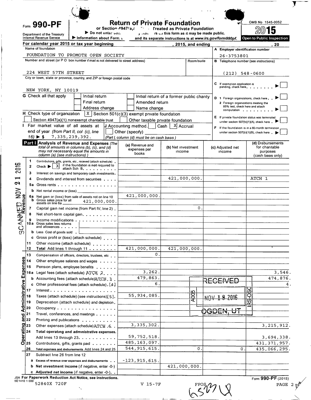 Fot. 990-PF - Return of Private Foundation OMB No 1545-0052 Or Section 1947Fa,L - - Treated As Private Foundatiorn