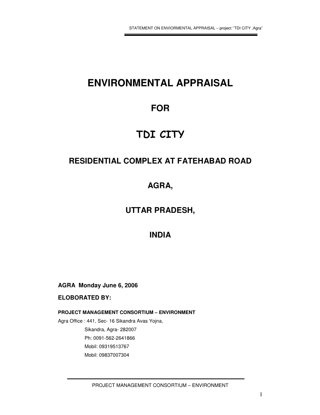 Environmental Appraisal Tdi City