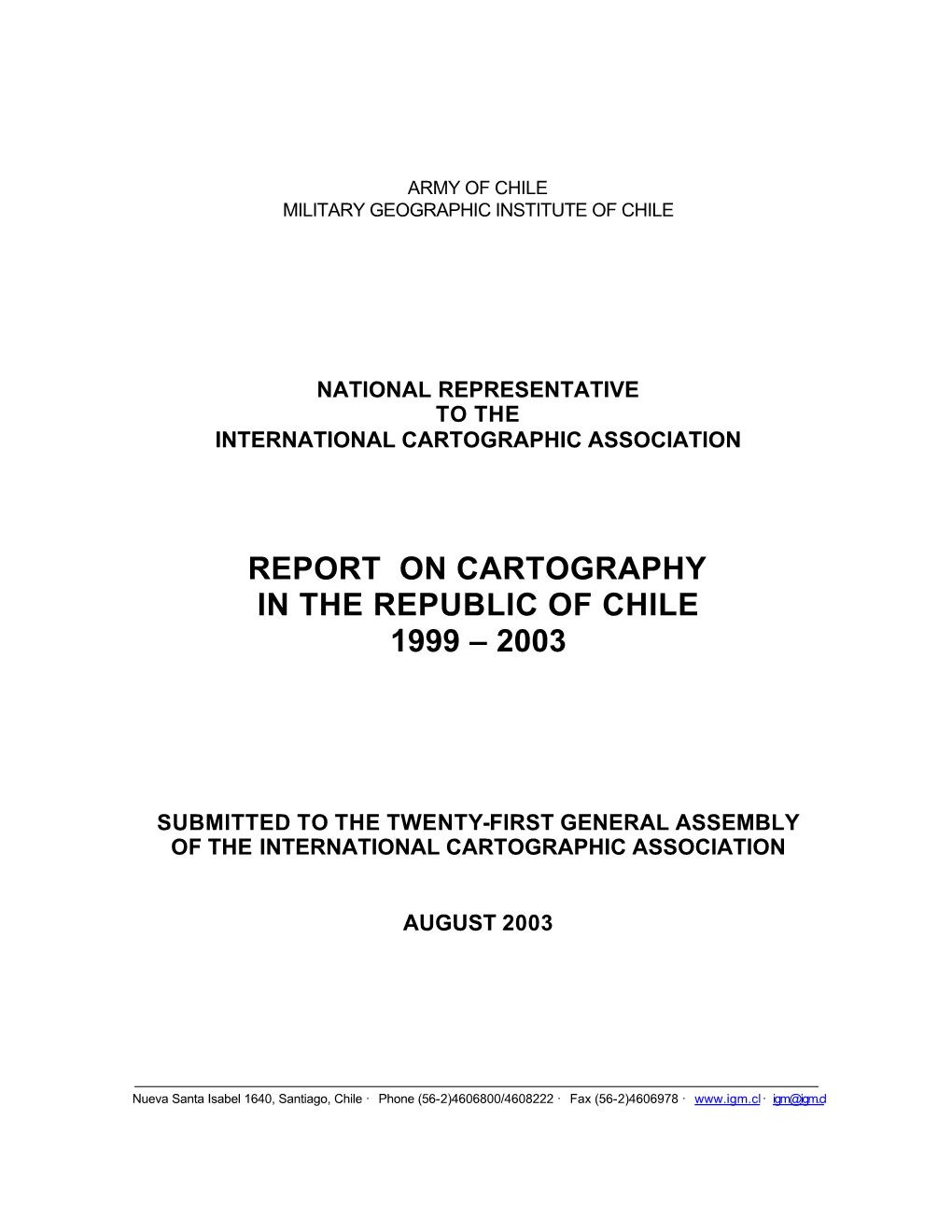 Report on Cartography in the Republic of Chile 1999 – 2003