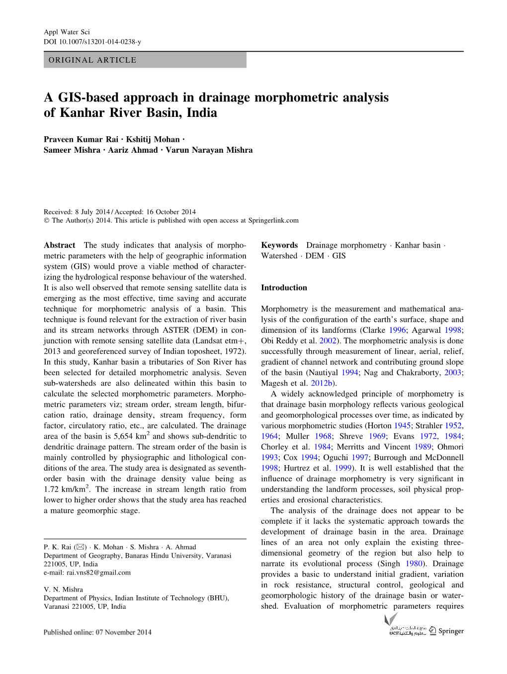 A GIS-Based Approach in Drainage Morphometric Analysis of Kanhar River Basin, India