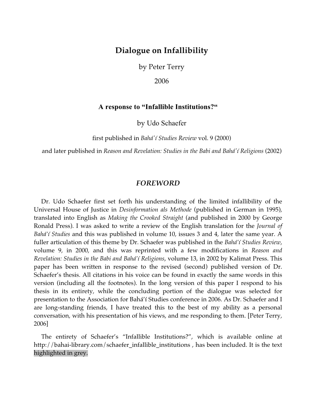 Dialogue on Infallibility