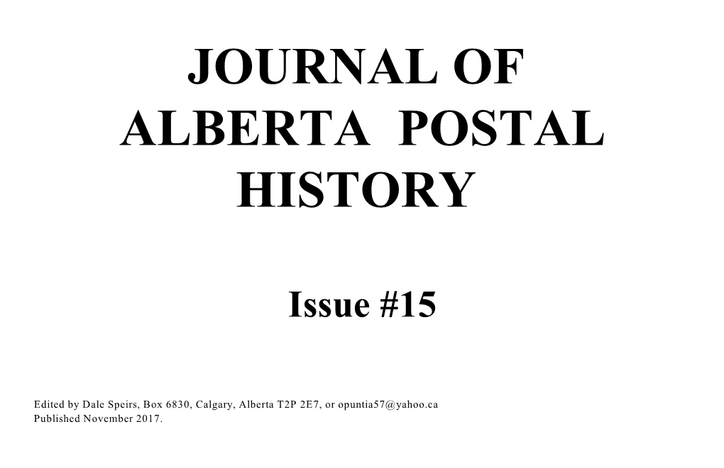 JOURNAL of ALBERTA POSTAL HISTORY Issue