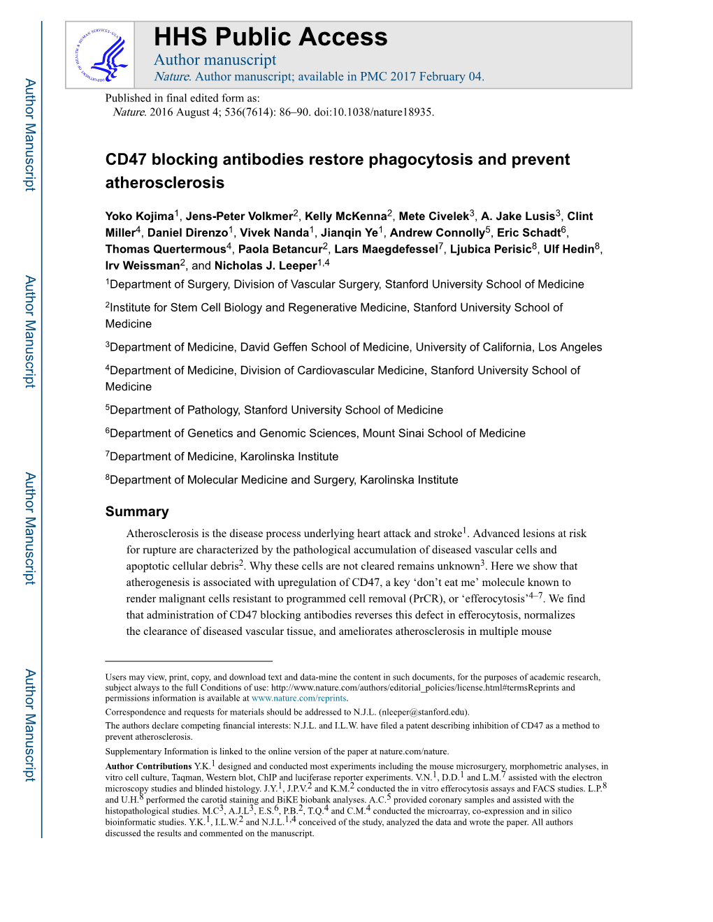 CD47 Blocking Antibodies Restore Phagocytosis and Prevent Atherosclerosis