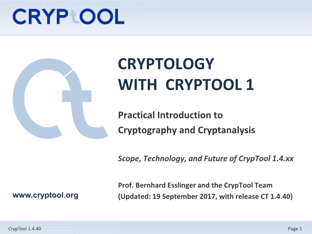 Cryptology Using Cryptool V1.4.40