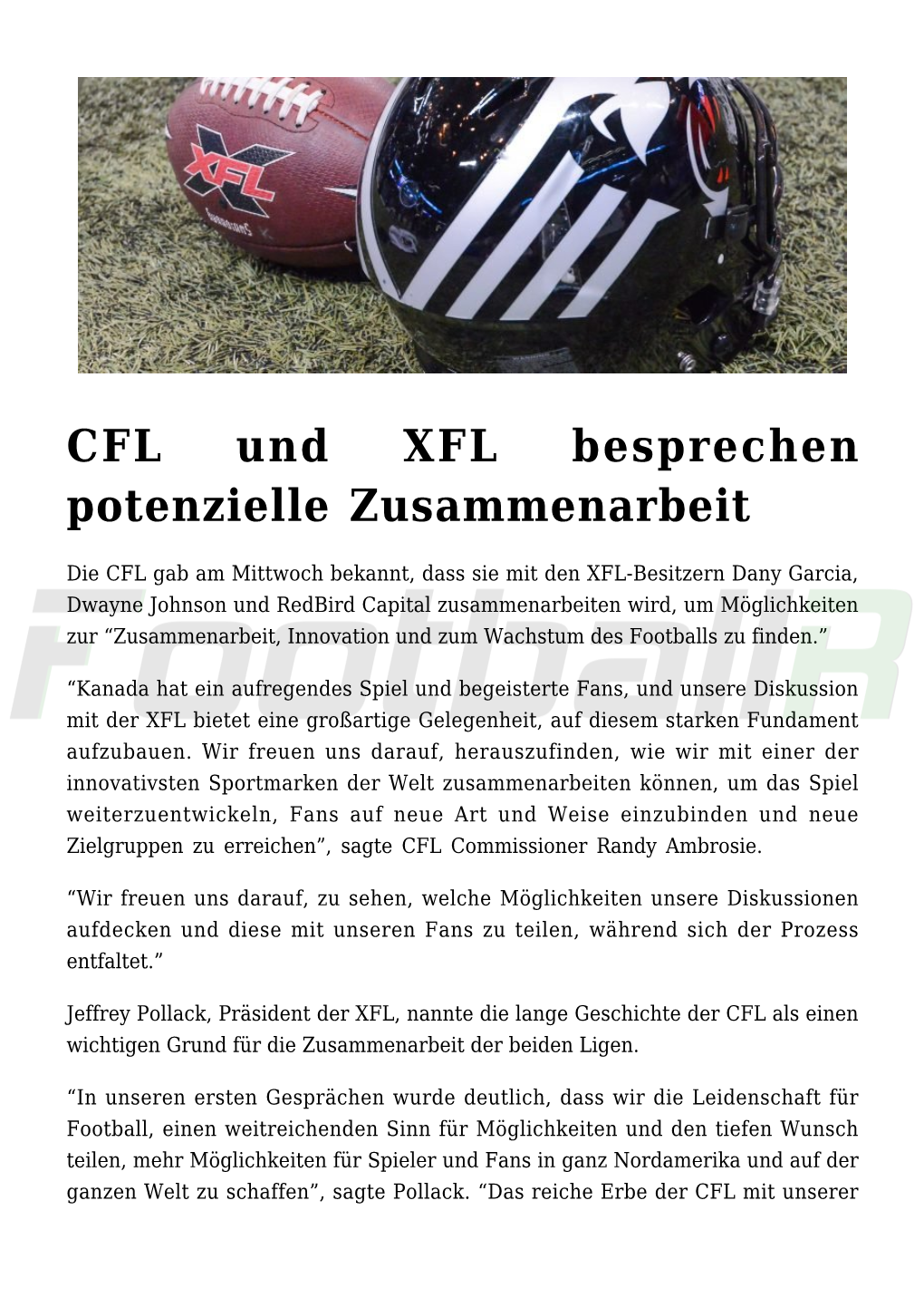 CFL Und XFL Besprechen Potenzielle Zusammenarbeit