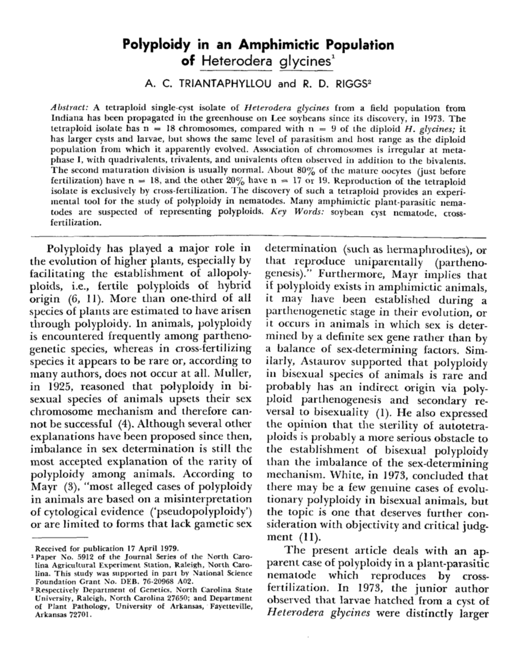 Polyploidy in an Amphimictic Population of Heterodera Glycines