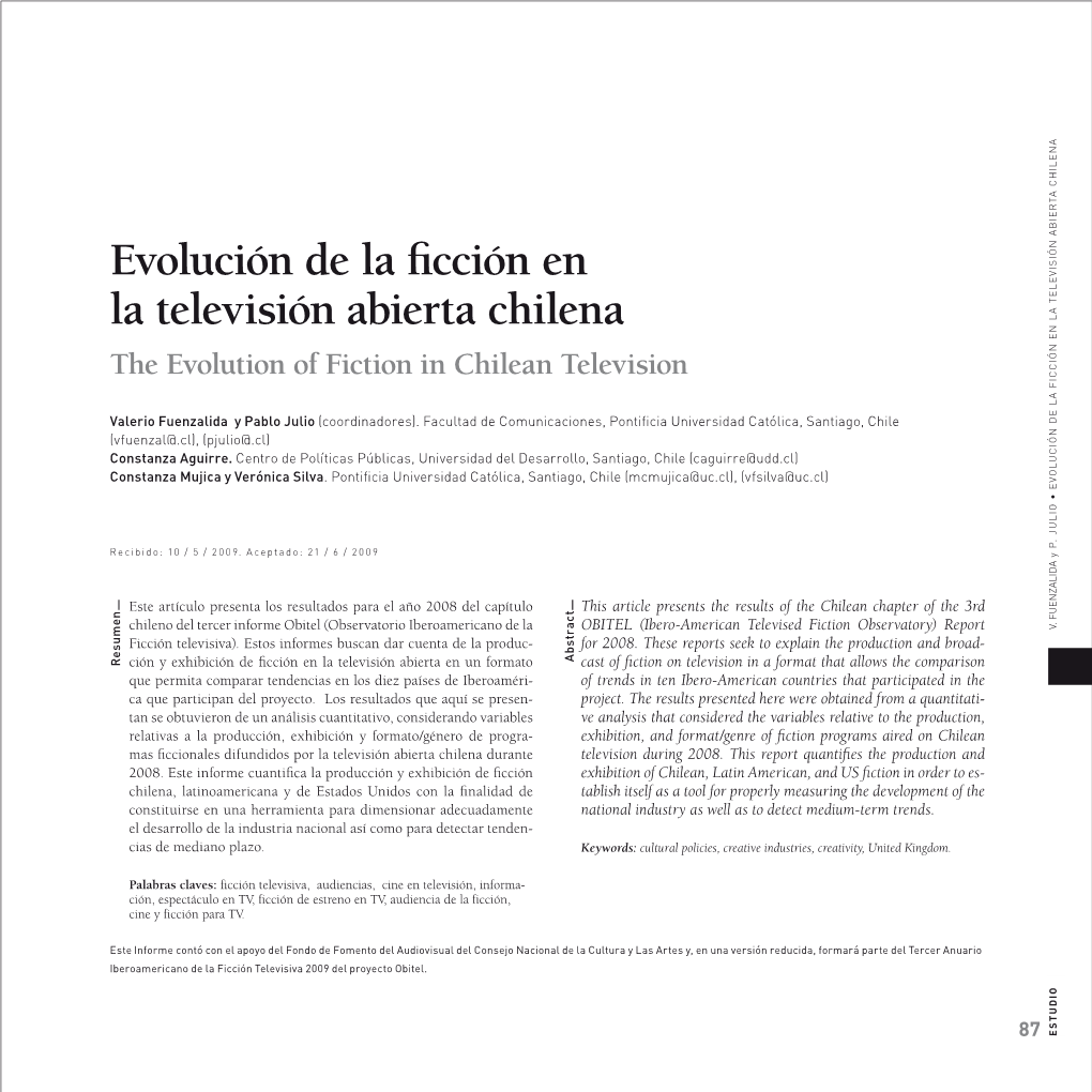 Evolución De La Ficción En La Televisión Abierta Chilena the Evolution of Fiction in Chilean Television