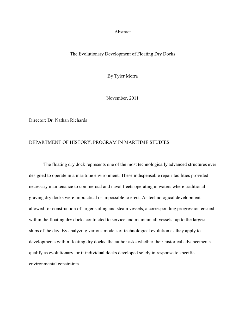 Abstract the Evolutionary Development of Floating Dry Docks