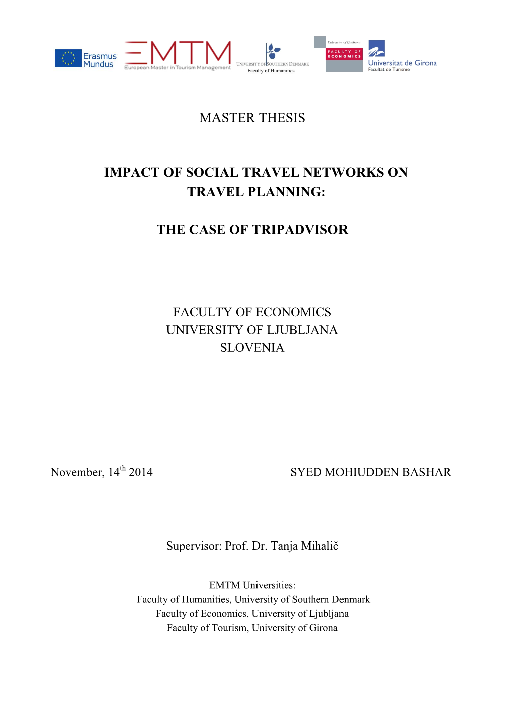 Master Thesis Impact of Social Travel Networks on Travel Planning