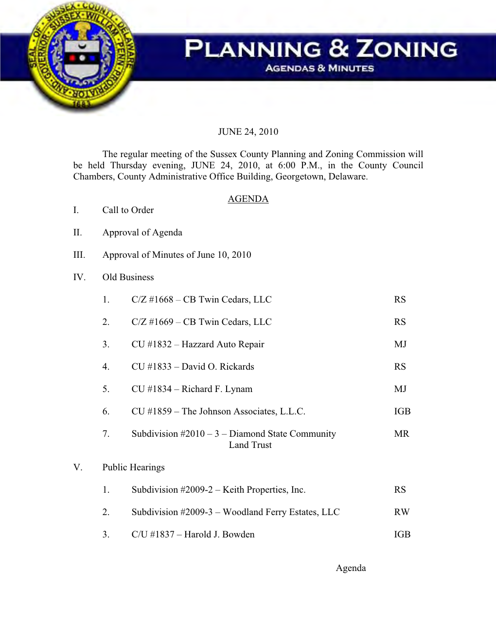 P&Z Commission Agenda