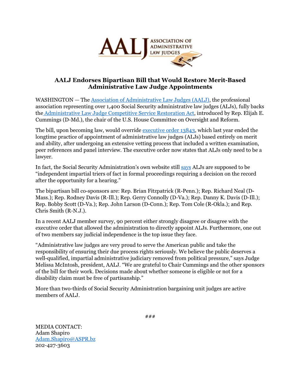 AALJ Endorses Bipartisan Bill That Would Restore Merit-Based Administrative Law Judge Appointments