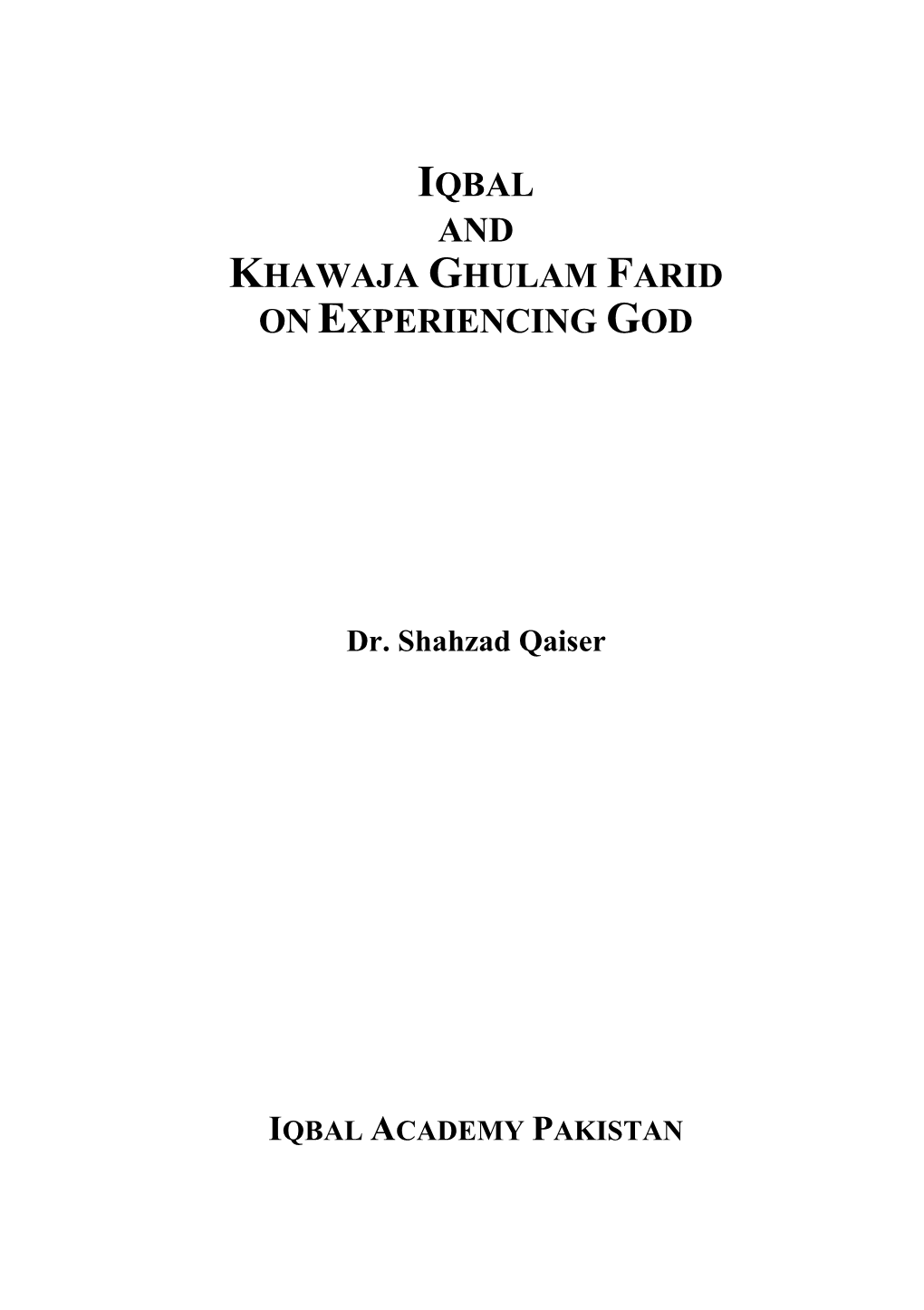 Iqbal and Khawaja Ghulam Farid on Experiencing God