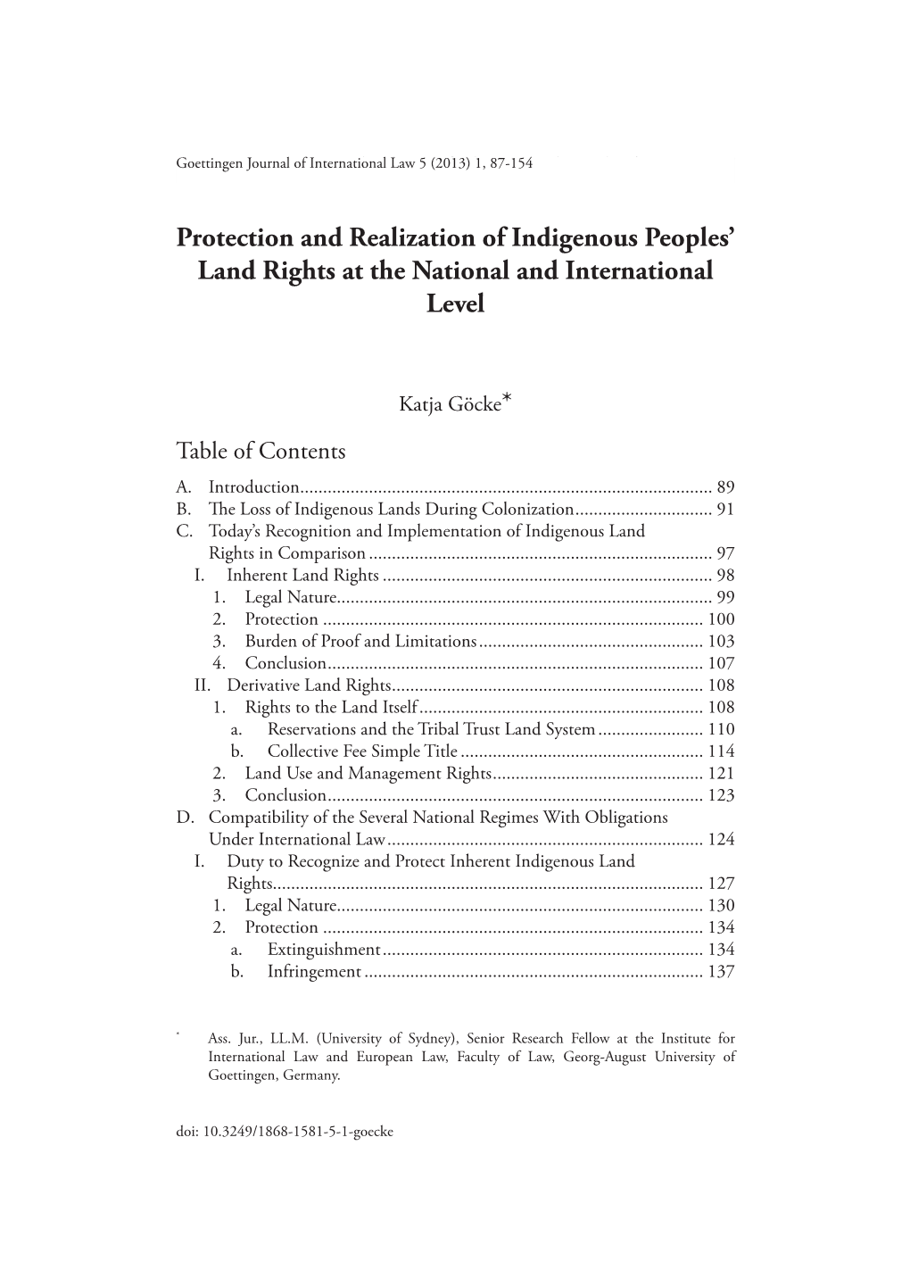 Protection and Realization of Indigenous Peoples' Land Rights At