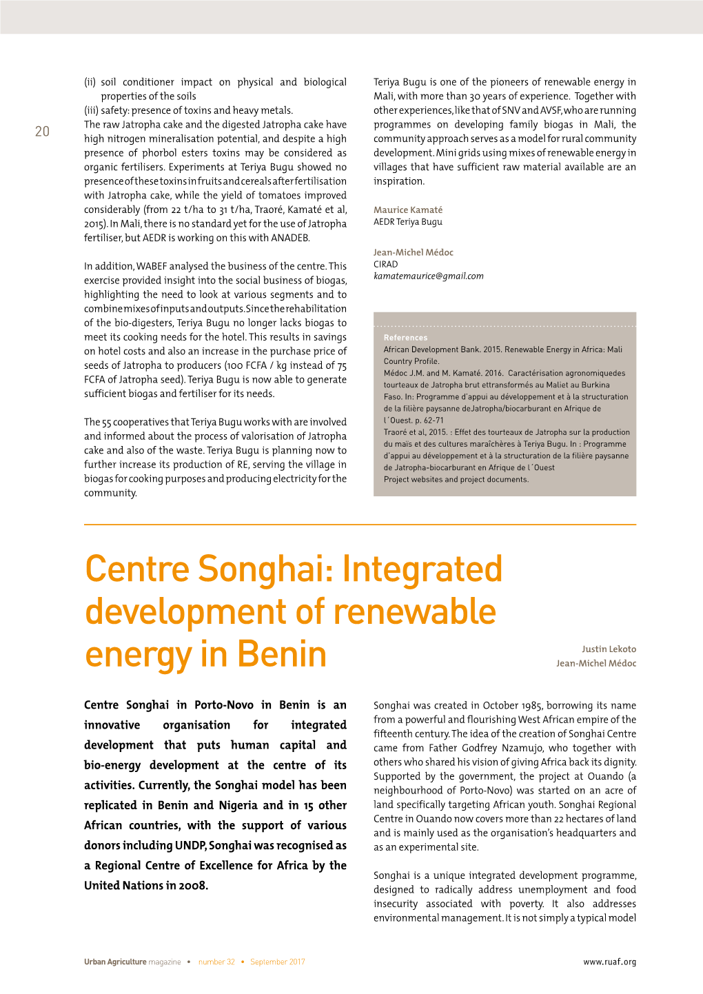 Centre Songhai: Integrated Development of Renewable