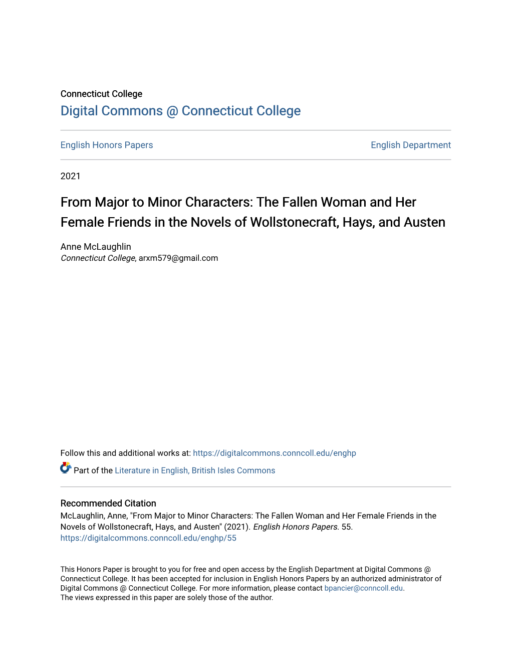 From Major to Minor Characters: the Fallen Woman and Her Female Friends in the Novels of Wollstonecraft, Hays, and Austen