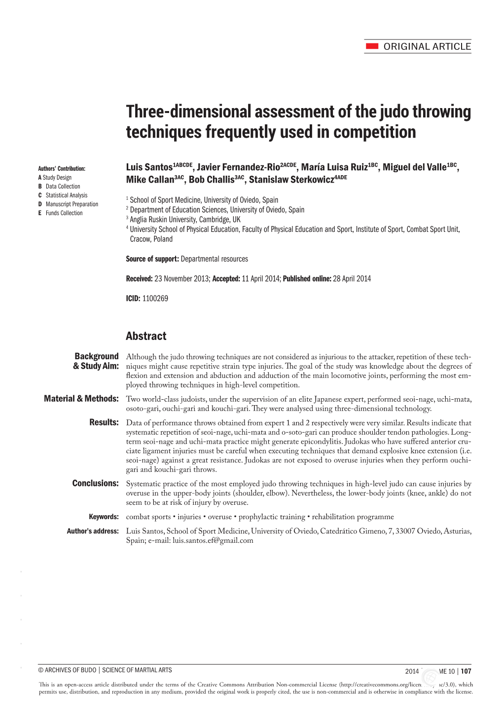 Three-Dimensional Assessment of the Judo Throwing Techniques Frequently Used in Competition