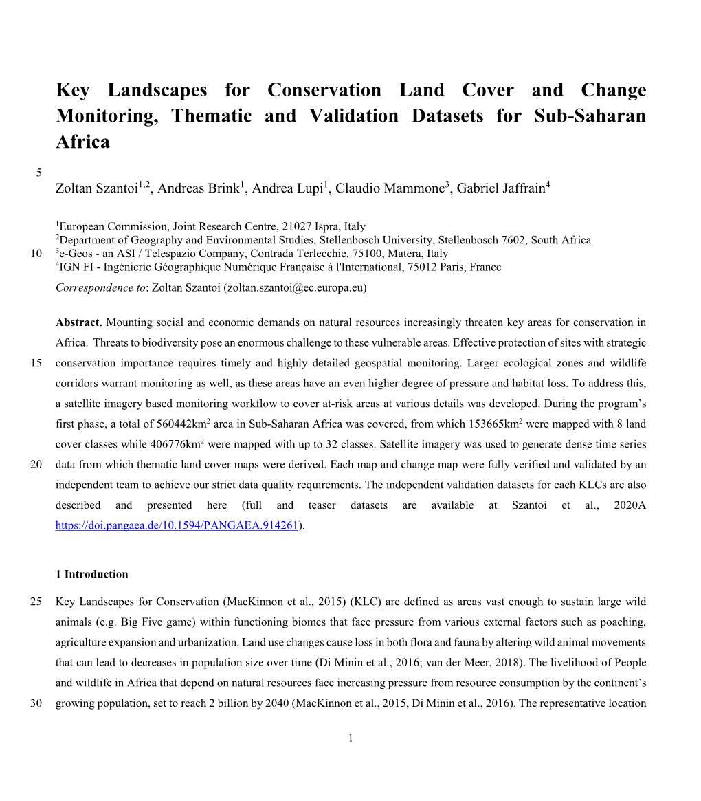 Key Landscapes for Conservation Land Cover and Change Monitoring, Thematic and Validation Datasets for Sub-Saharan Africa