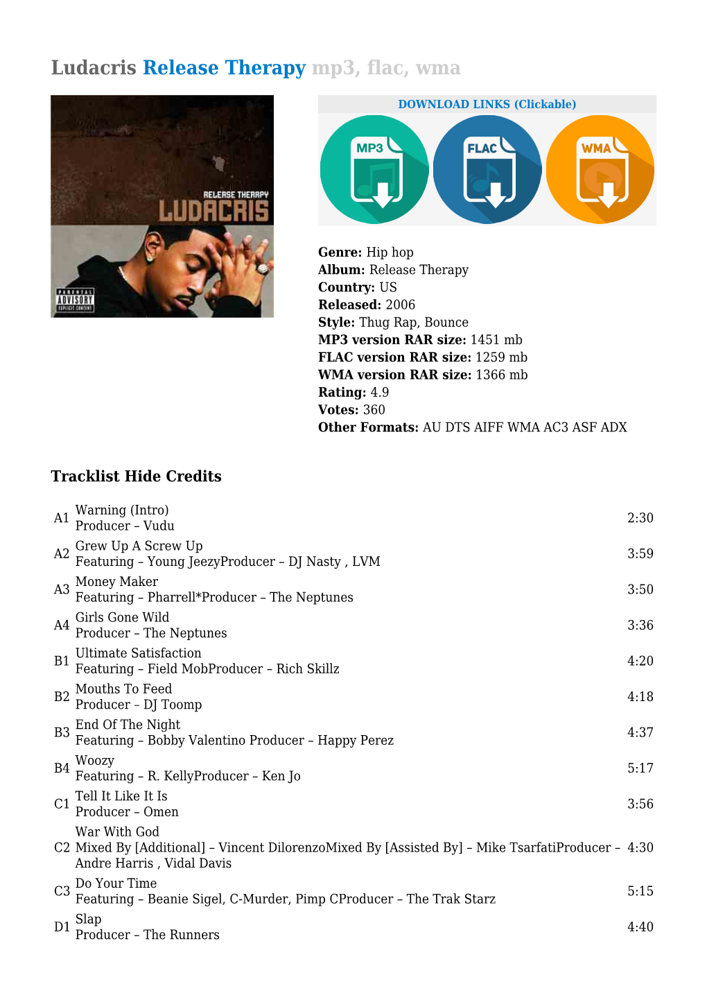 Ludacris Release Therapy Mp3, Flac, Wma