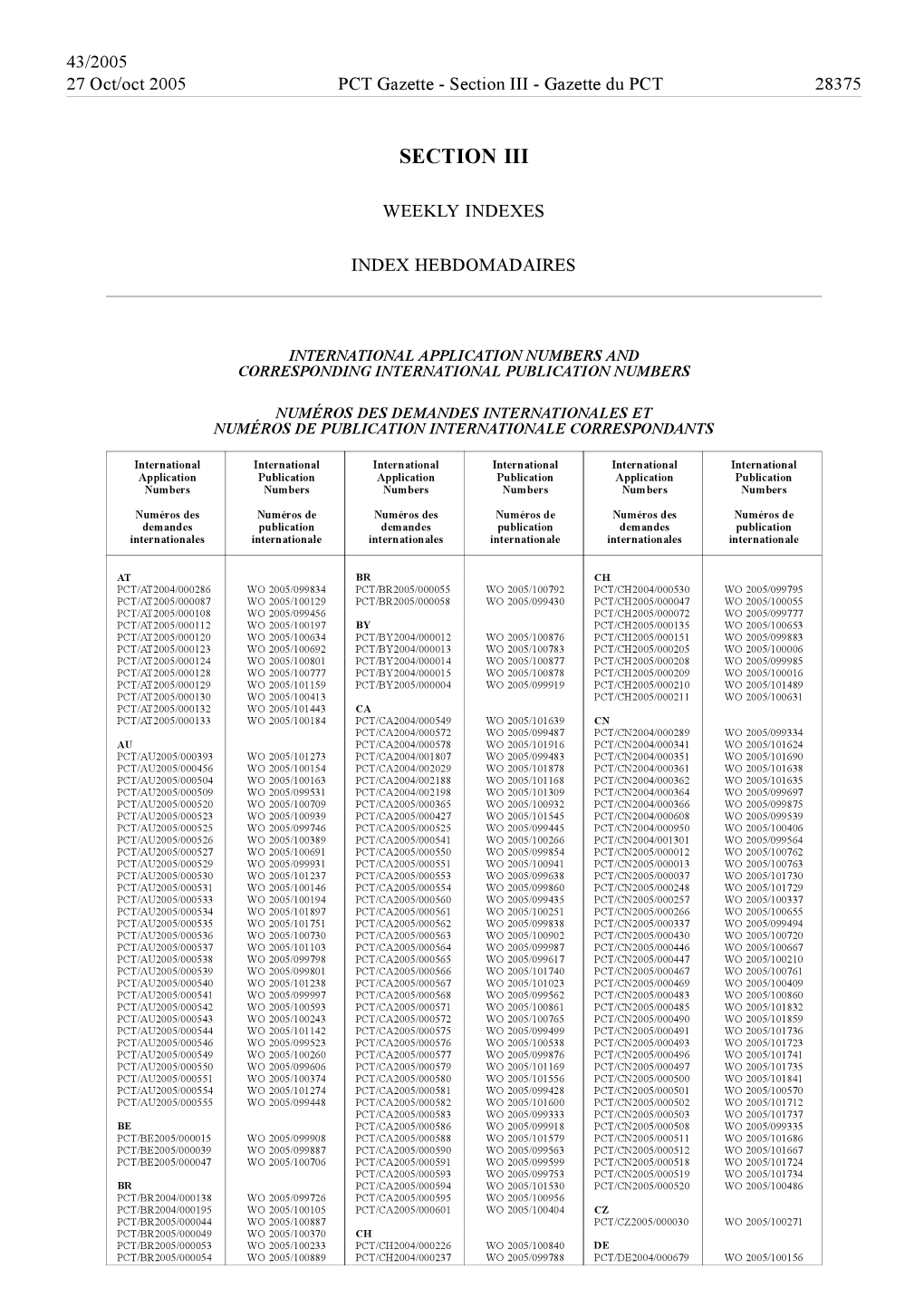 PCT Gazette, Weekly Issue No. 43, 2005