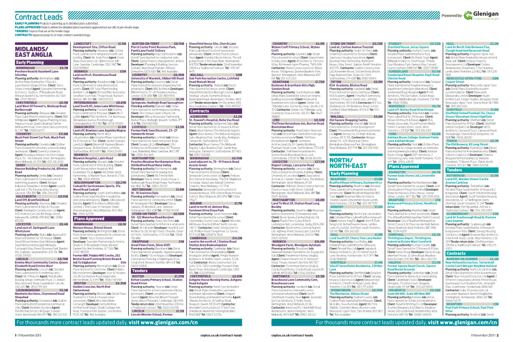 Contract Leads Powered by EARLY PLANNING Projects in Planning up to Detailed Plans Submitted