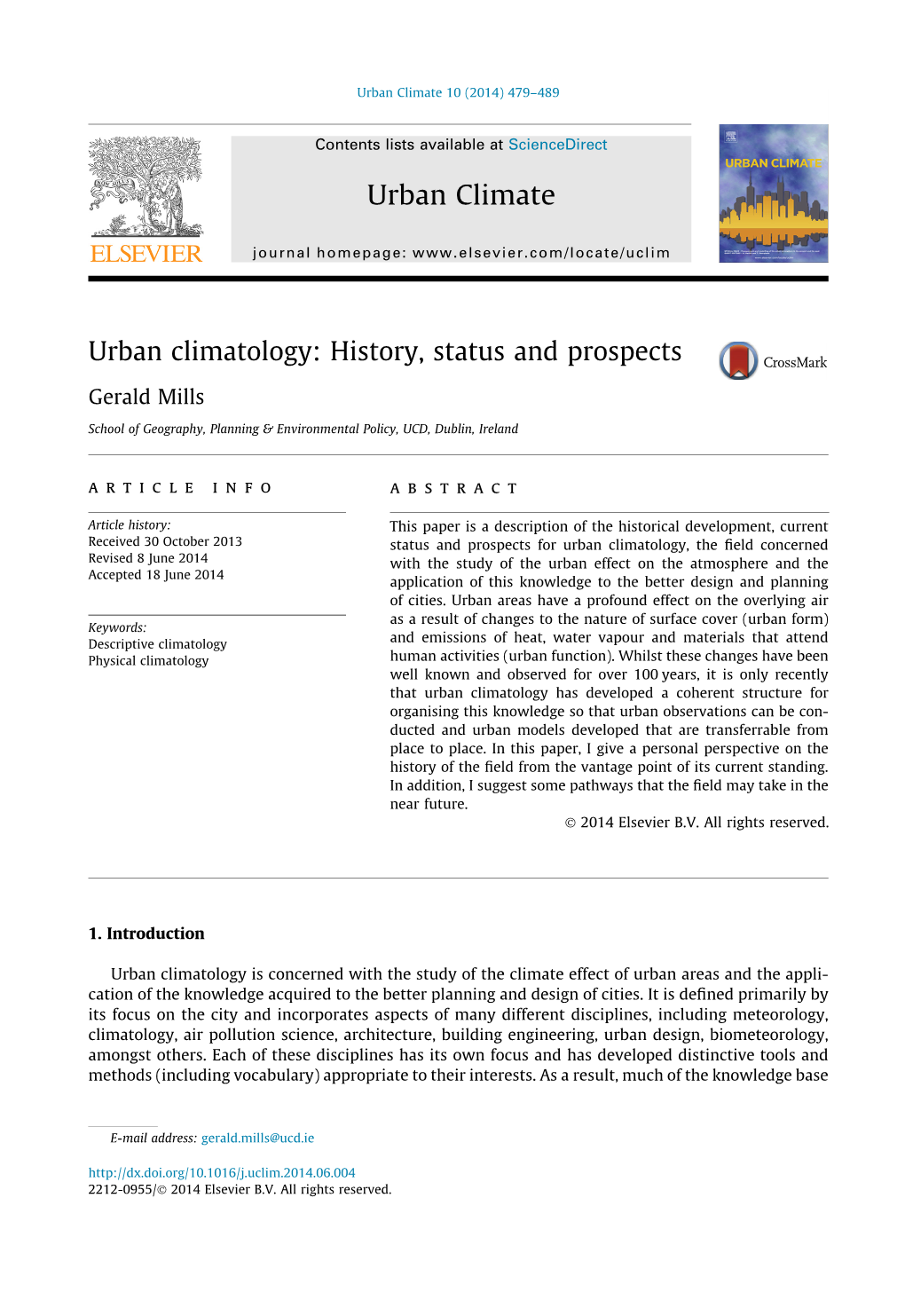 Urban Climatology: History, Status and Prospects