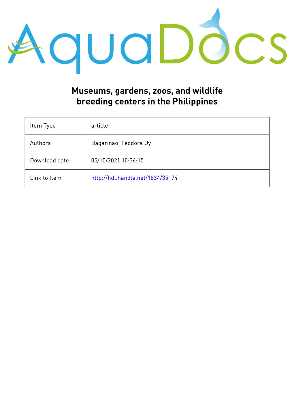 Museums, Gardens, Zoos, and Wildlife Breeding Centers in the Philippines