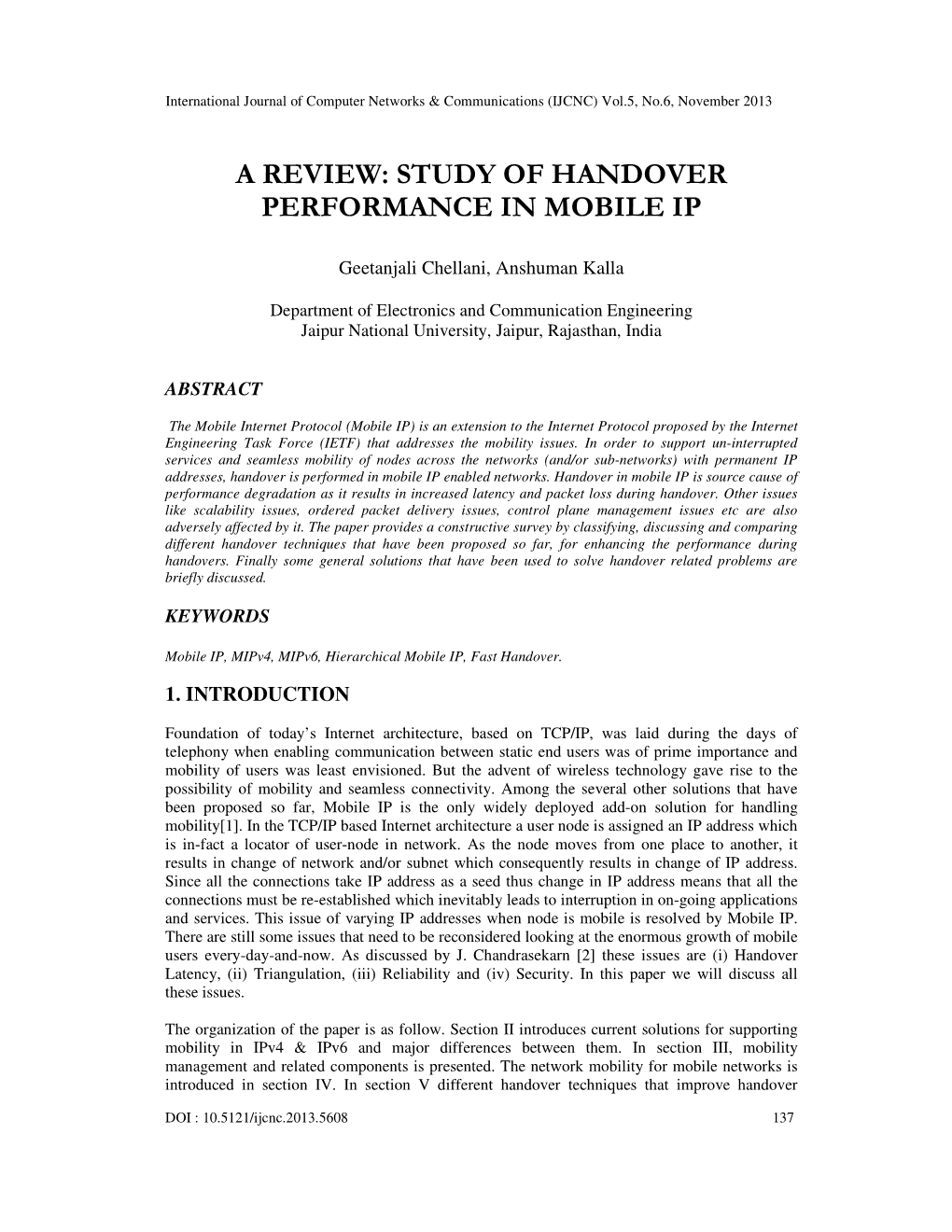 A Review: Study of Handover Performance in Mobile Ip