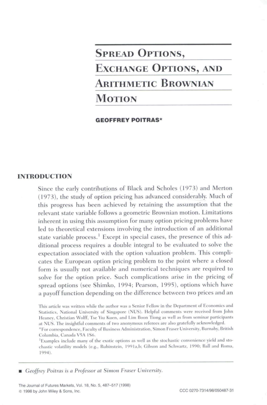 Spread Options, Exchange Options, and Arithmetic Brownian Motion