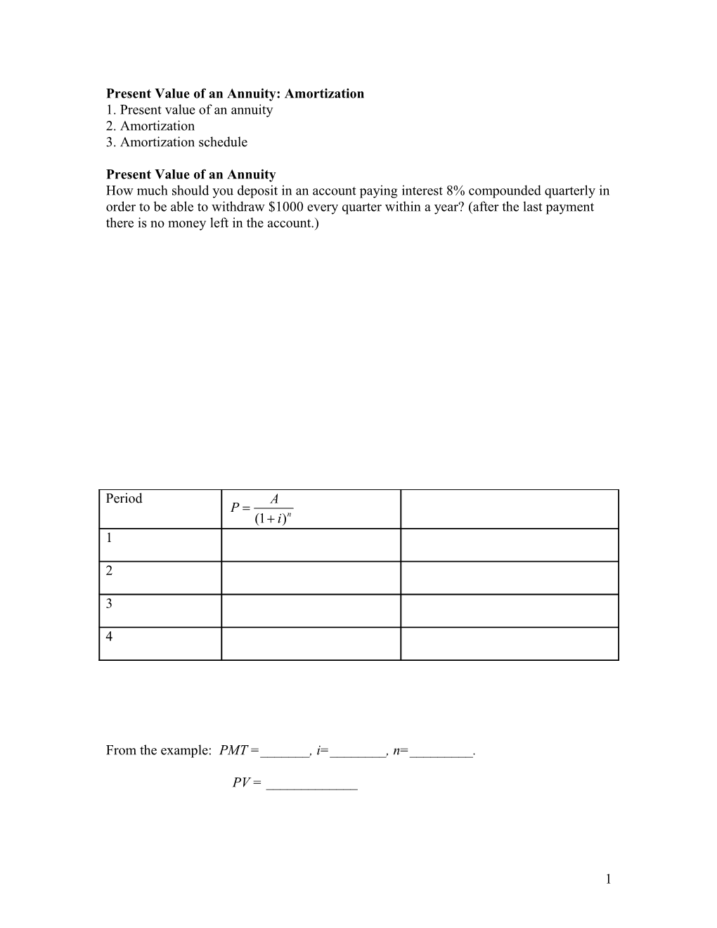 Present Value Of An Annuity: Amortization