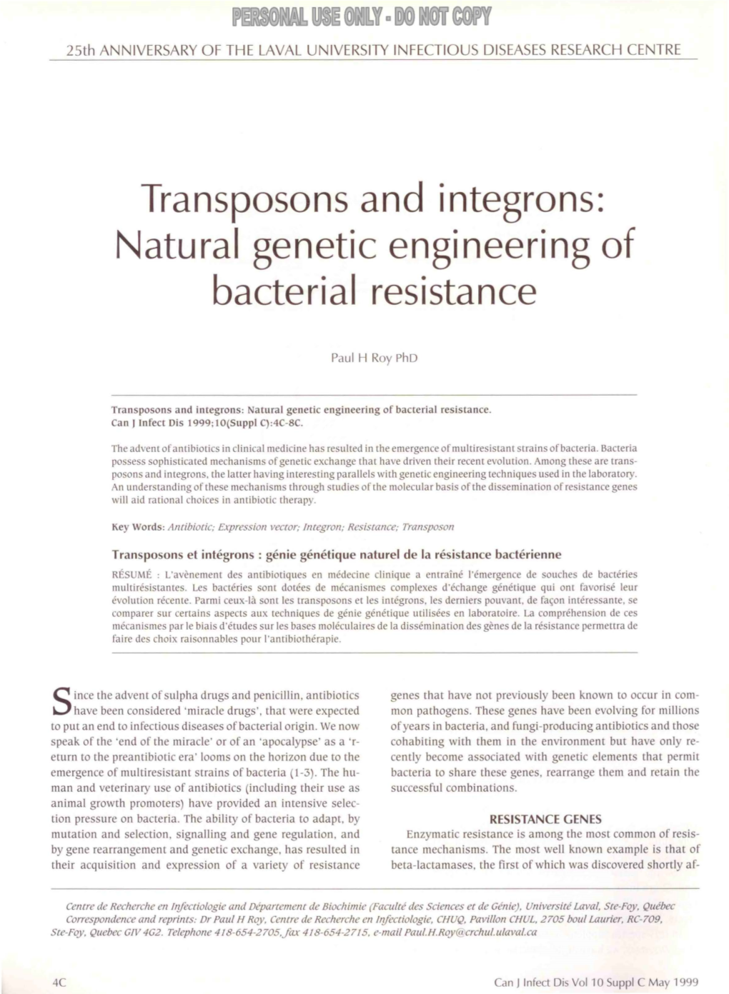 Transposons and Integrons: Natural Genetic Engineering of Bacterial Resistance