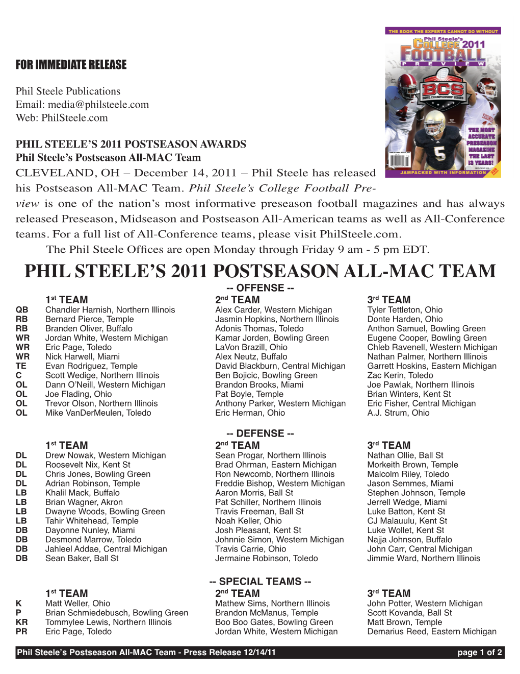 Phil Steele's 2011 Postseason All-Mac Team