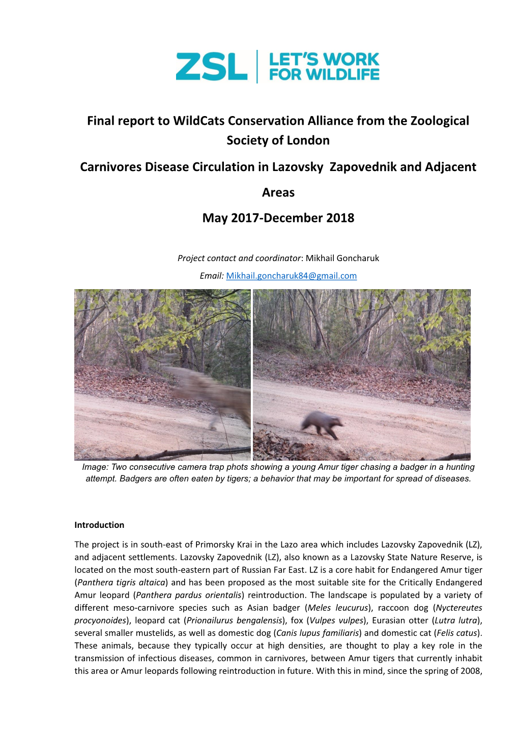 Final Report to Wildcats Conservation Alliance from the Zoological Society