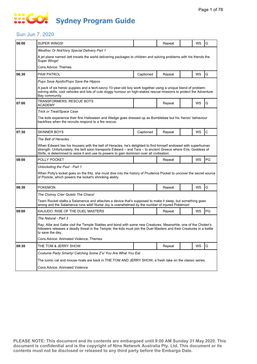 Sydney Program Guide