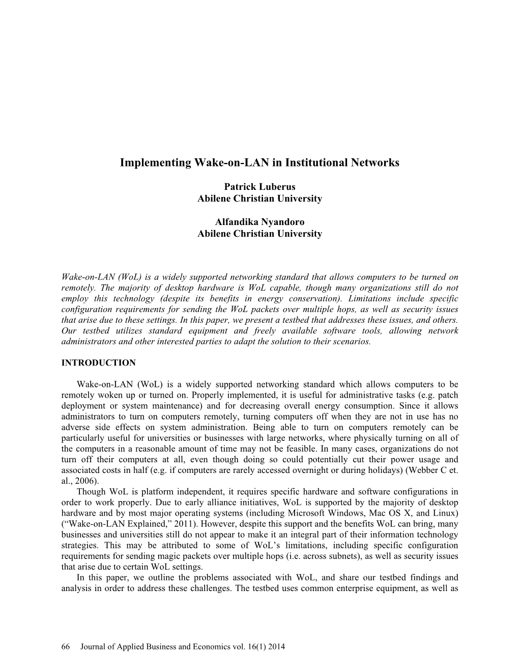 Implementing Wake-On-LAN in Institutional Networks