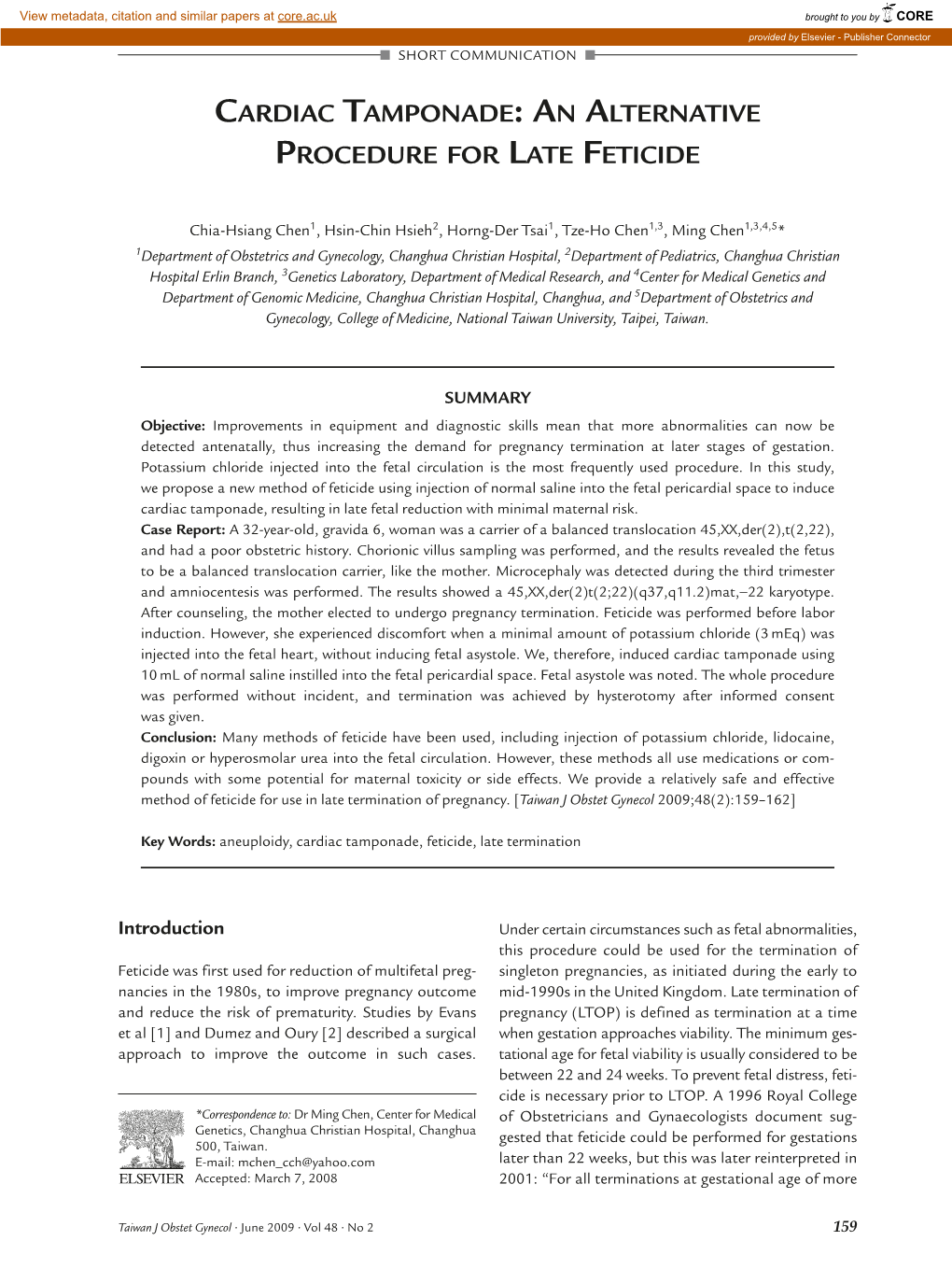 Cardiac Tamponade: an Alternative Procedure for Late Feticide