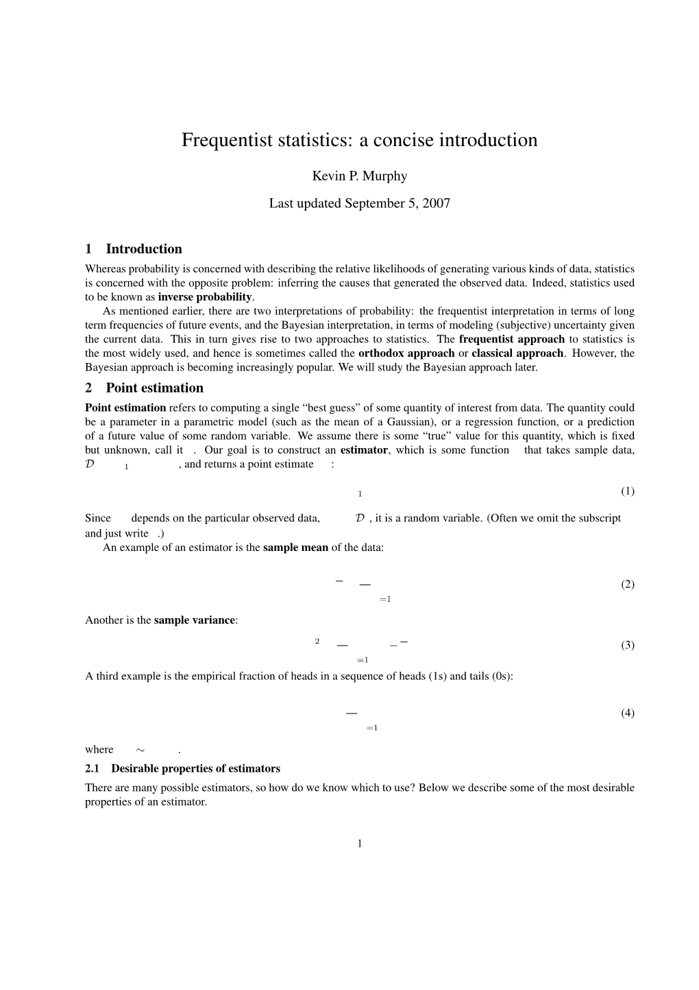 Frequentist Statistics: a Concise Introduction