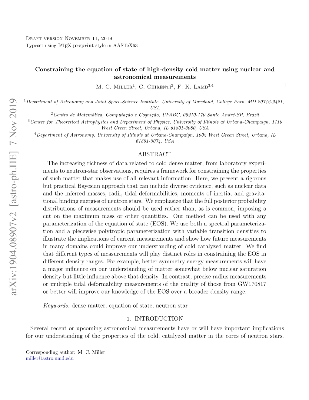 Constraining the Equation of State of High-Density Cold Matter Using Nuclear and Astronomical Measurements M