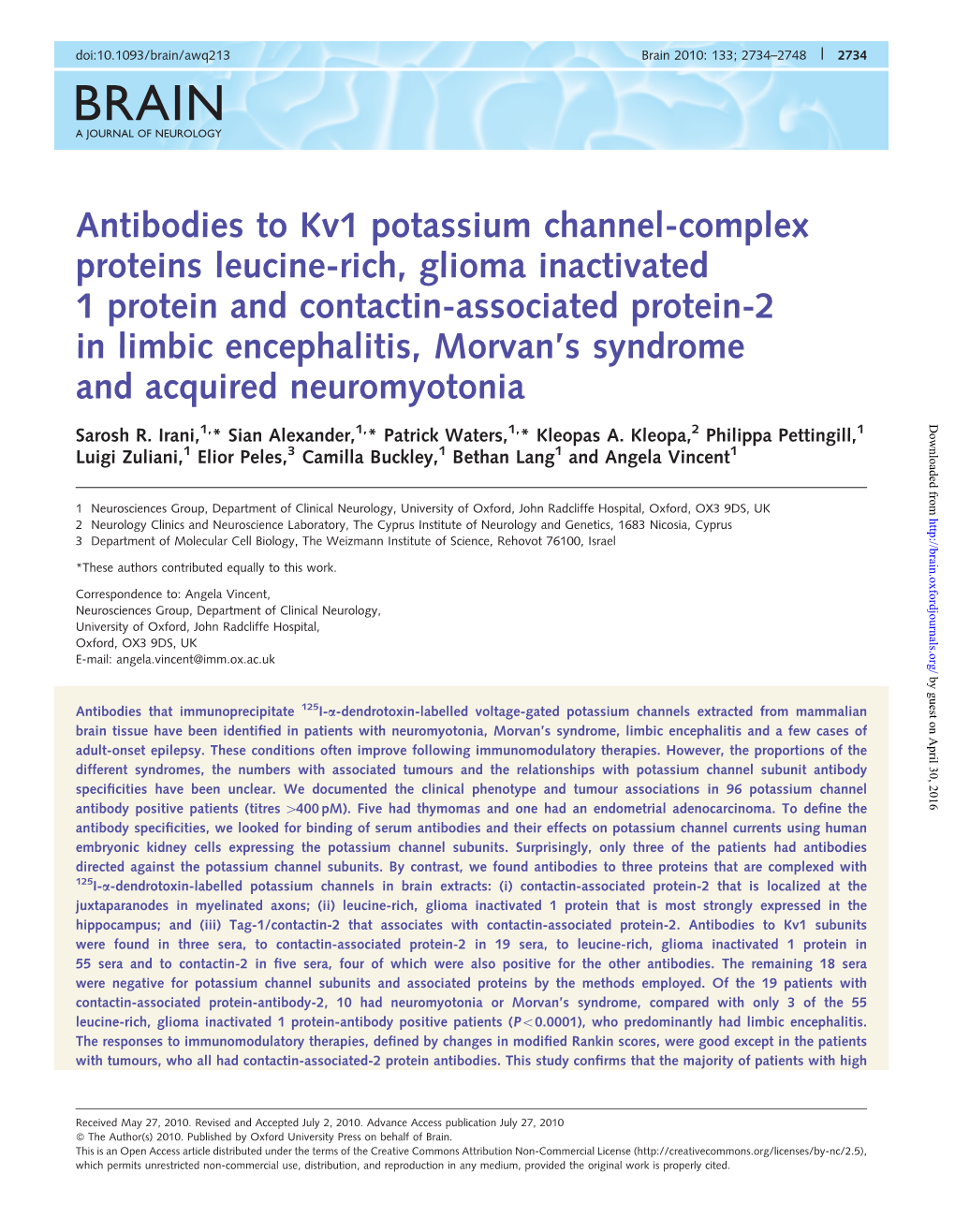 Antibodies to Kv1 Potassium Channel-Complex Proteins Leucine