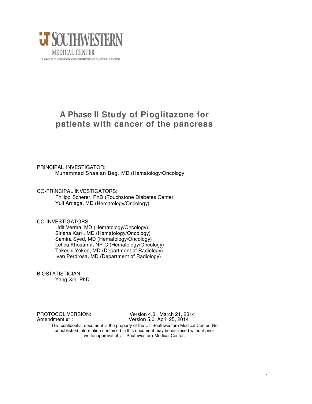 A Phase II Study of Pioglitazone for Patients with Cancer of the Pancreas