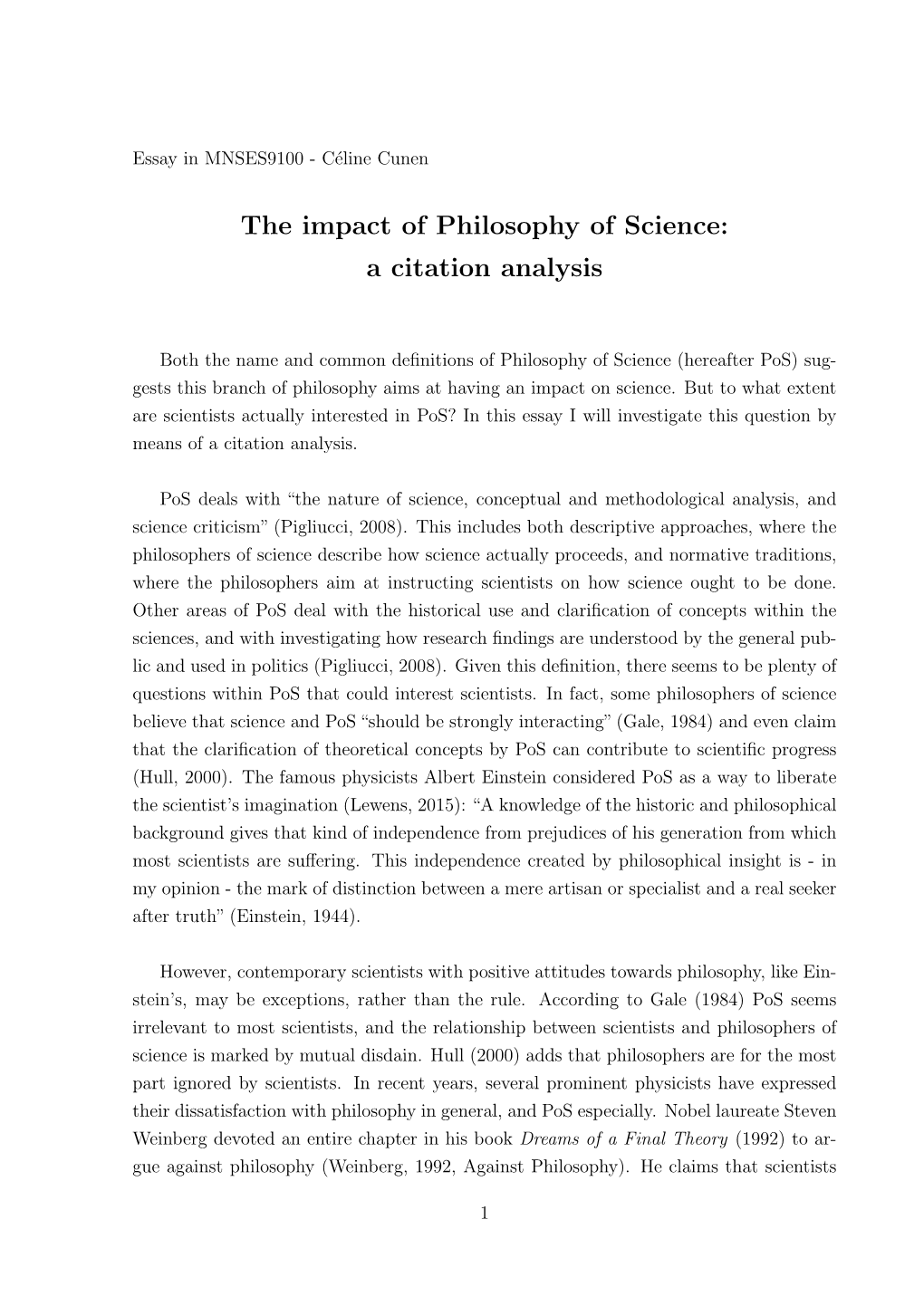 The Impact of Philosophy of Science: a Citation Analysis