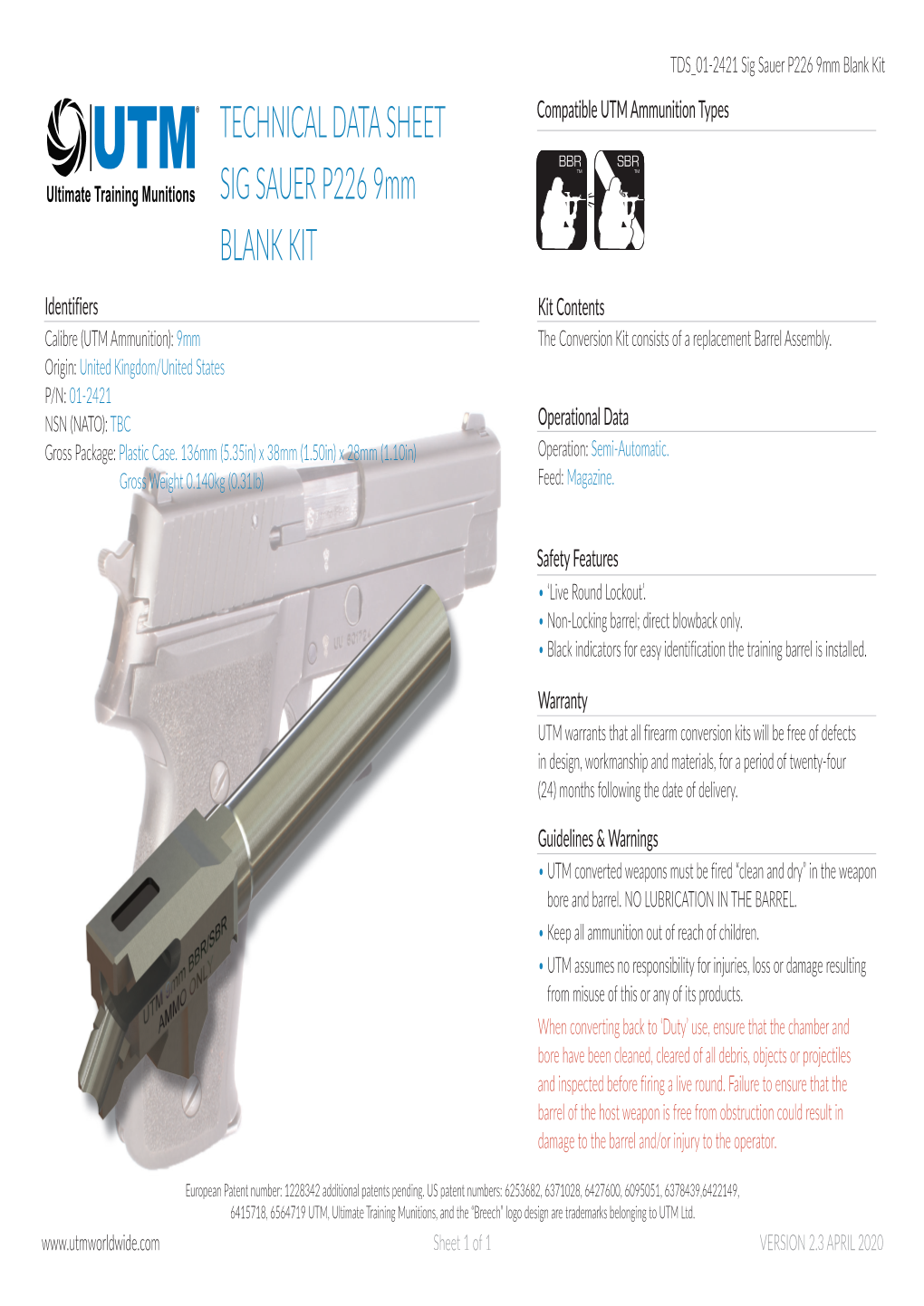 TDS 01-2421 Sig Sauer P226 9Mm Blank Kit.Pdf