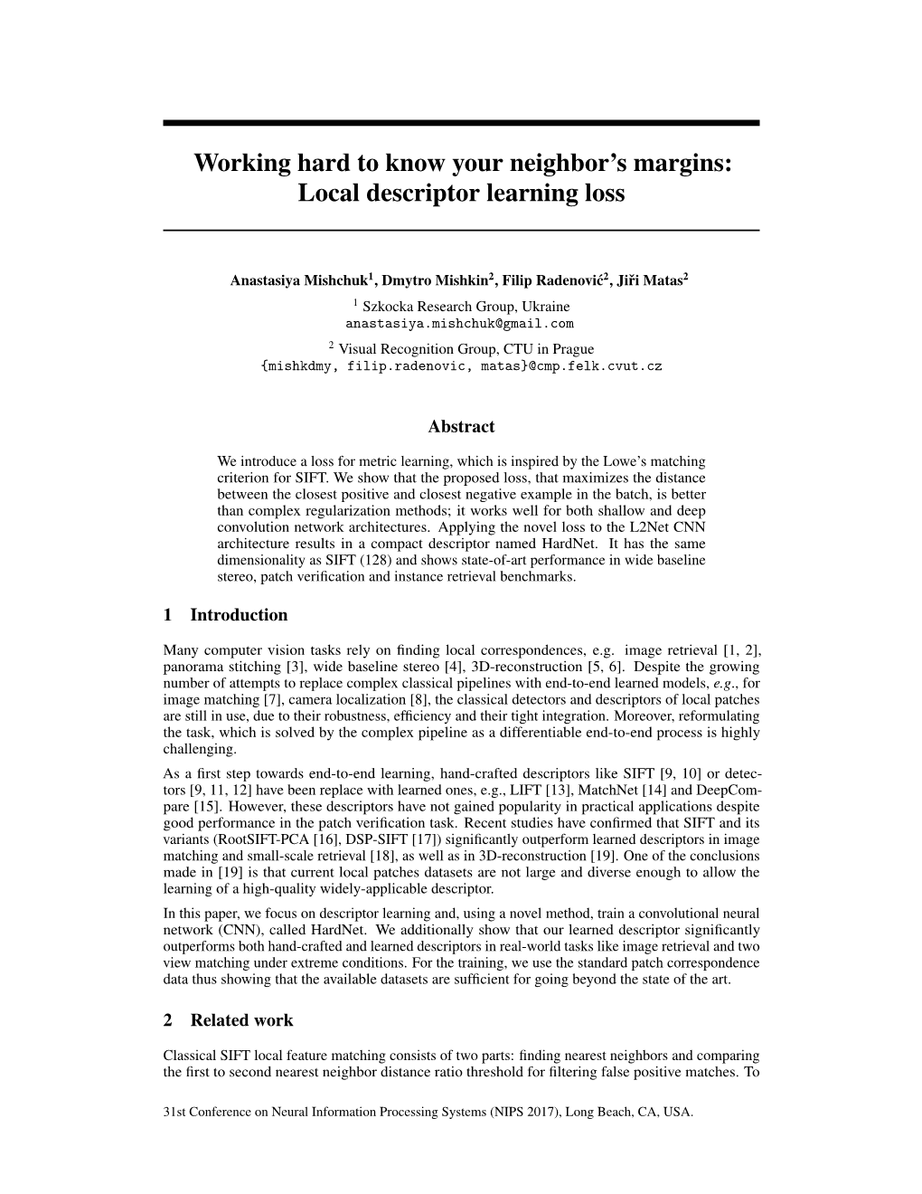 Working Hard to Know Your Neighbor's Margins: Local Descriptor Learning