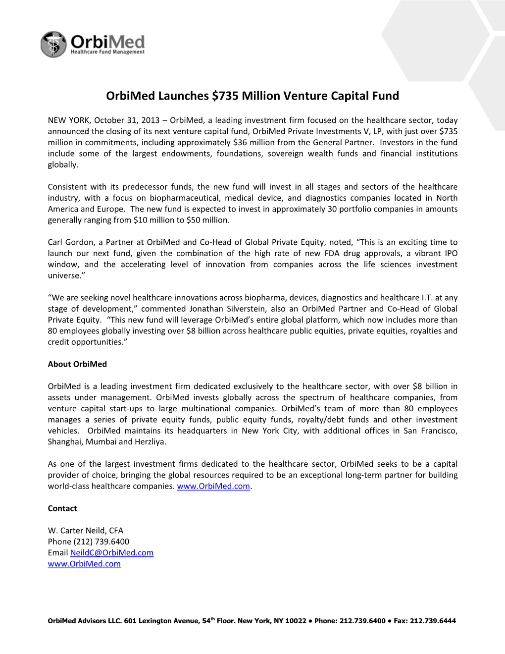 Orbimed Launches $735 Million Venture Capital Fund